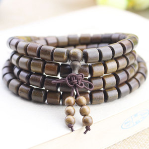 ไม้จันทน์สีเขียวธรรมชาติ 108 เม็ด รูปทรงกระบอก สร้อยข้อมือพู่ห้อย เครื่องประดับพิธีกรรมทางศาสนาสำหรับทุกเพศ - Product Image 2