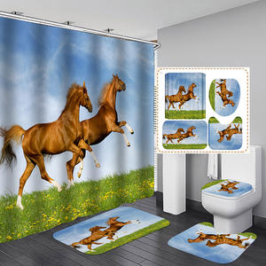 Ensemble de rideau de douche cheval 4 pièces avec <span class=keywords><strong>tapis</strong></span> de toilette Country Wild Animal Riding - Product Image 4