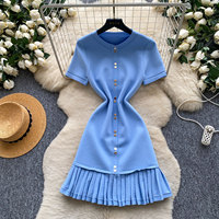 Robe décontractée courte en tricot à boutonnage frontal, robe d'été légère, robe tendance pour femme