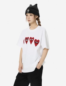 Oversized Crew Neck <strong>Funky</strong> Cartoon Heart Graphic <strong>T</strong>-<strong>shirt</strong> Loose Fit Hip Hop Short Sleeve Tee - Product Image 2
