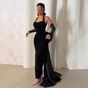 Abito <span class=keywords><strong>da</strong></span> Sposa Elegante Nero con Fiocco, Maniche <span class=keywords><strong>in</strong></span> <span class=keywords><strong>Pizzo</strong></span> Trasparente e Strascico Lungo per <span class=keywords><strong>Cerimonia</strong></span> Nuziale e Banchetto Serale - Vendita all'Ingrosso - Product Image 1
