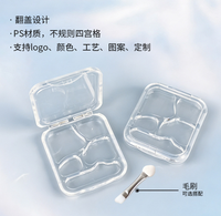 Palette de fards à paupières en plastique transparente, irrégulière, à quatre compartiments, emballage de maquillage avec porte-pinceaux, boîte en plastique