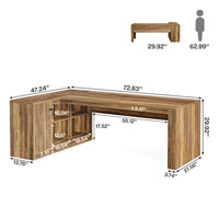 Tribesigns 72.8 "grand bureau de direction avec armoire de 47.24", bureau avec étagères de rangement, bureau en forme de L en bois de ferme