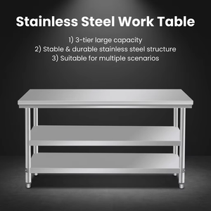 Table de travail commerciale à 3 niveaux en acier inoxydable 1200x800x800mm, station de préparation et table de rangement avec pieds réglables pour <span class=keywords><strong>restaurant</strong></span> - Product Image 2