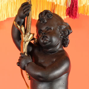 โคมไฟทองแดงรูปสลักดอกบัวสำหรับเด็กที่อ้วนโคมไฟตกแต่งโต๊ะแบบย้อนยุคห้องนั่งเล่นพื้นหลังโคมไฟตั้งโต๊ะสีบรอนซ์แบบโบราณ - Product Image 6