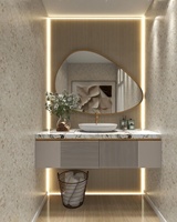Meuble-lavabo de salle de bain moderne en bois avec miroir et vasque, en pierre frittée et marbre, simple ou double, vente en gros