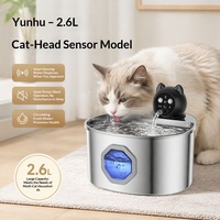 Fontaine à eau automatique sans fil en acier inoxydable pour chats 2,6 L avec filtre, capteur de mouvement, pompe silencieuse à faible bruit, fenêtre octogonale pour chats et chiens