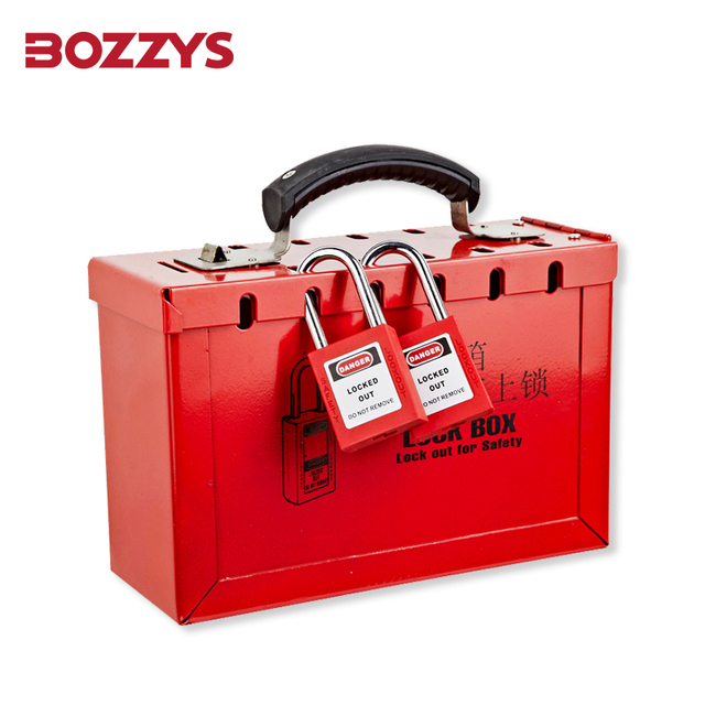 Bozzys Loto Industrial Portable Steel Safety Group Lockout Tagout Box Red Durable Design Easy Installation Key Operated