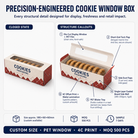 Boîte à extrémités pliées personnalisée pour biscuits, emballage imprimé avec fenêtre découpée, film PET, impression offset, finition mate, OEM ODM, directement de l'usine