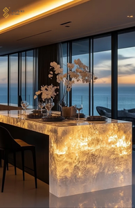 Yushi hiện đại Lumi hòn đảo đá tùy chỉnh Onyx Đá Cẩm Thạch nhà bếp Countertop cho khách sạn tiếp tân biệt thự trang trí nhà bếp - Product Image 3