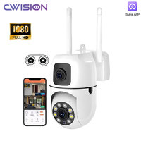 Caméra de sécurité domestique intérieure 1080P, double objectif, WiFi, audio bidirectionnel, caméra de surveillance avec vision nocturne couleur