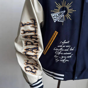 Veste de Baseball Rétro Européenne Américaine Broderie Lourde <span class=keywords><strong>Manteau</strong></span> Décontracté Transfrontalier avec Blocs de Couleur Stand Totem Design - Product Image 4