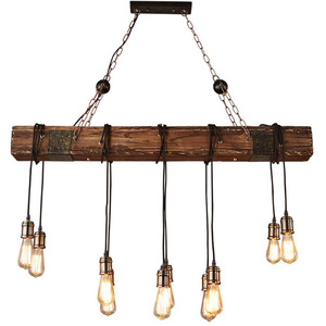 Lampada a Sospensione Rettangolare Stile Loft Retrò <span class=keywords><strong>Vintage</strong></span> E27 Lampadario Industriale in Legno per Isola Cucina - Product Image 5