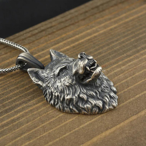 Collier pendentif tête de loup <span class=keywords><strong>en</strong></span> hématite ronde <span class=keywords><strong>en</strong></span> étain de style hip-hop <span class=keywords><strong>en</strong></span> gros OEM Blues <span class=keywords><strong>pour</strong></span> hommes et femmes - Product Image 6