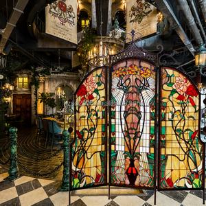 Mampara de Vidrio Artístico Tiffany con Diseño Floral, Plegable en Tres Partes, de 47''*59'', para Bar, Oficina o Sala de Reuniones - Product Image 4