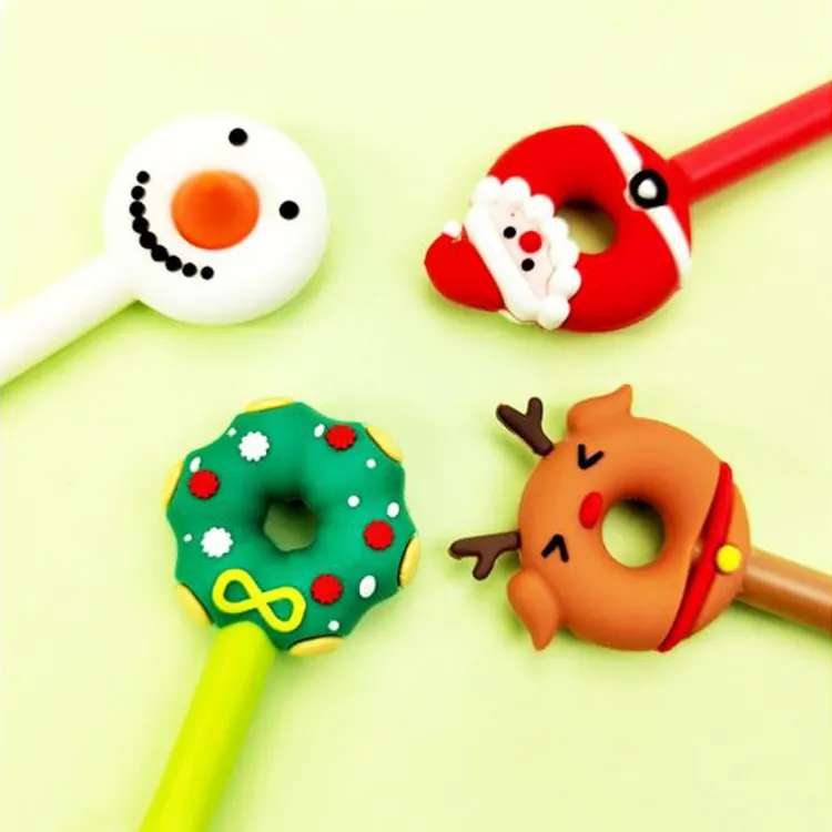 XmasPen-014 Kreatif Elk Snowman Natal Kartun Silikon Pena Lucu Donat Pena