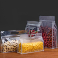 Emballage alimentaire personnalisé en plastique PET transparent durable avec poignée, fond plat, finition mate, fermeture à glissière, pochette pour noix, sans danger pour les aliments, facile à transporter