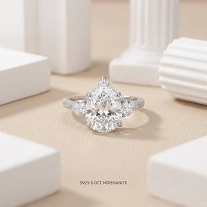 Anillo de Moissanita con Corte de Pera de 5.0ct Certificado por GRA, Plata de Ley S925, Chapado en Oro Blanco de 18K, Color <span class=keywords><strong>D</strong></span>, VVS, Anillos de Cóctel para Mujer - Product Image 1