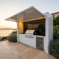 Cuisine extérieure modulaire mobile moderne, cuisine pratique avec 4 tiroirs, auvent perforé et table de cuisson roulante