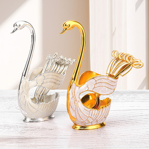 Bán Buôn 6Pcs Cà Phê Muỗng Nĩa Đặt Flatware Trang Trí Đám Cưới Thời Trang Dễ Thương Thiên Nga Cơ Sở Chủ Món Tráng Miệng Trái Cây Muỗng Bộ Đồ Ăn - Product Image 3