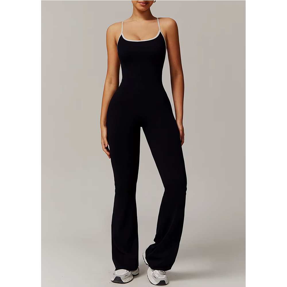 Women's Custom Logo Spaghetti Strap Sports Bodysuits Workout One Piece Jumpsuits Fitness Shapewear Backless Loungewear Clothing