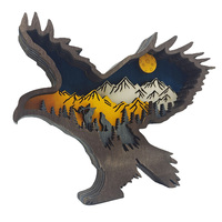Ornements d'animaux en bois 3D personnalisés, décoration de la maison sculptée avec lumière led, creux, multicouches, affichage de la scène, ours, aigle, loup