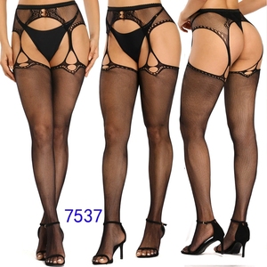 En gros Lingerie sexy pour femme, Collants longs résille <span class=keywords><strong>opaque</strong></span>, Patchwork, Élastique, Collants noirs transparents avec porte-jarretelles - Product Image 2