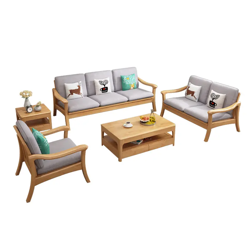 Nordic solid wood simple fabric corner sofa living room furniture