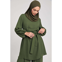 Özel Premium Spandeks/Polyester Kumaşından Üretilmiş Tesettür Spor Giyim Kadın 2 Parça Uzun Kollu Üst ve Pantolon Takımı Nefes Alabilen Hafif Hızlı Kuruyan