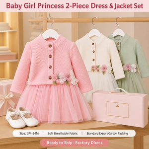Set di Abbigliamento Autunno-Inverno per Bambina 2 Pezzi Dolce Completo per <span class=keywords><strong>Neonata</strong></span> Giacca a Quadretti Tinta Unita + Vestito in Tulle Outfit per Bambini - Product Image 1