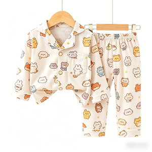 Set Pigiama Classico <span class=keywords><strong>per</strong></span> Bambini con Stampa, Maglia a Maniche Lunghe con Bottoni e <span class=keywords><strong>Pantaloni</strong></span>, 2 Pezzi in Morbido Cotone, Abbigliamento da Notte <span class=keywords><strong>per</strong></span> Ragazzi e Ragazze - Product Image 5