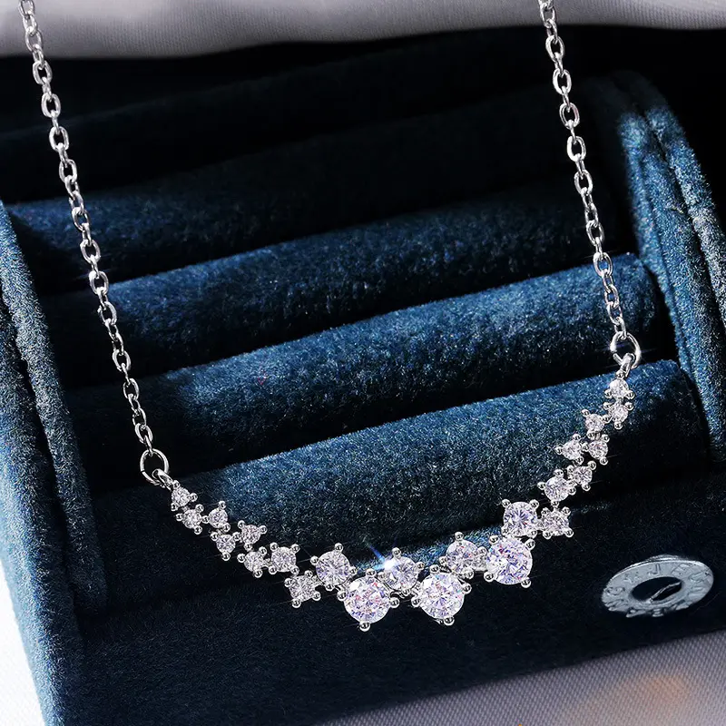 Fashion Jewelry Bling Bling Silver Plated Round Cut Diamond Choker Necklace Shiny Multi Round CZ Zirconia Necklace