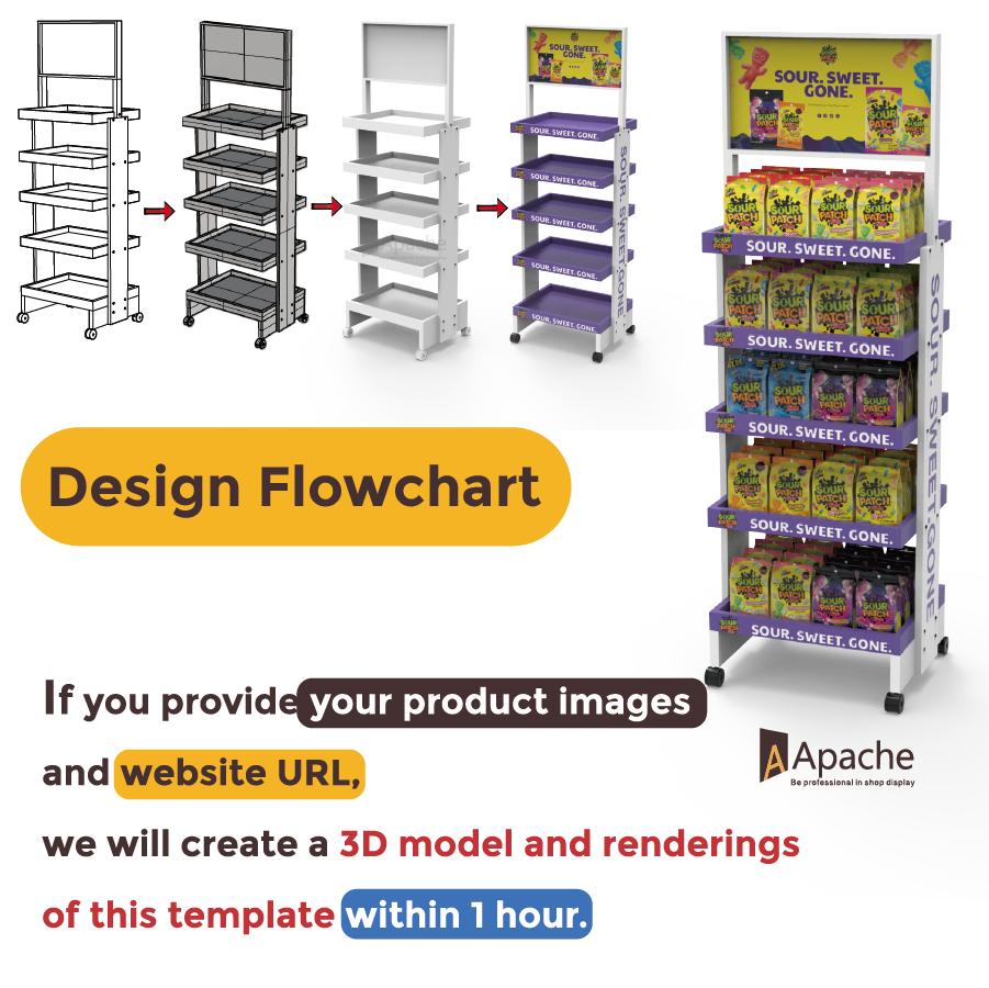 Apache Customized Foldable Modern Candy Rack Wooden Floor Stand for Candy Shops Sweet Stores Supermarket Confectionery Aisles — view 3