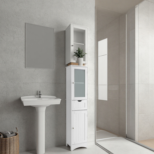BIEN 67\" Tall Bathroom Storage Cabinet Slim Freestanding Tower 2 Doors 1 Drawer 1 Narrow Floor Cabinet Adjustable Bathroom