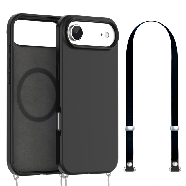 Soonleader Black Liquid Silicone Phone Cases Original Lanyard Holes Magnetic Protective Phone Covers for iPhone 17 Air Pro Max