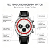 Montre chronographe vintage de luxe pour homme OEM ODM MOQ500, quartz, tachymètre, bracelet en cuir, date, étanche 3BAR, alliage d'acier inoxydable
