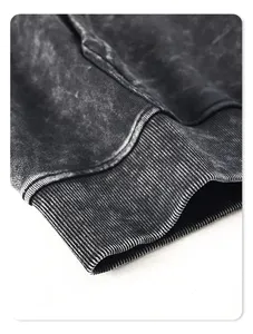 Sweat à capuche pour homme personnalisé en coton épais délavé à l'acide, motif cœur, avec strass, couture de rechange, coupe ample et effet usé - Product Image 2