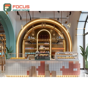 Luxury Cafe Service Counter Black Walnut Finish Syrup Bottle Display Area Storefront Service Counter - Product Image 3