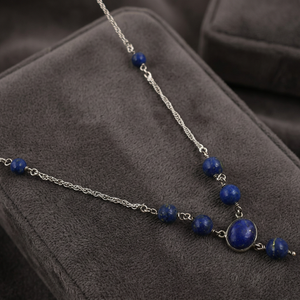 Collier pendentif Art Palace en argent 925 et lapis-lazuli, chaîne à perles classique, unisexe, à porter au quotidien - Product Image 1