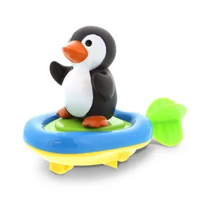 Brinquedo de banho de bebê animal 3 em 1 multifuncional para banheira de banho de pinguim, brinquedo de brincar com corda e barco, pinguim de corrida, boneco de dedo