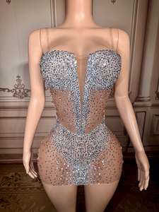 فستان سهرة فضي قصير فاخر من ZD لعام 2025 للبالغات، ضيق ومزين بكريستالات ثقيلة وأحجار الراين، بخصر طبيعي وظهر مكشوف وبدون أكمام، مثير - Product Image 3