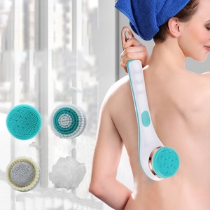 Limited Silicone Bath Back 4 Brush Heads USB Rechargeable Rotating Shower Cleansing <strong>Massager</strong> with <strong>2</strong> <strong>Speeds</strong> Long Handle - Product Image 5