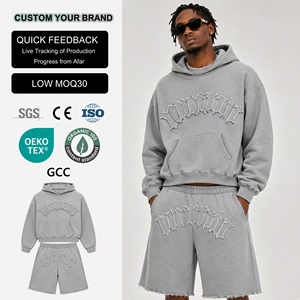 Ensembles de survêtements pour hommes, ensemble sweat à capuche zippé et short, haute qualité, 100% coton, coupe-vent, molleton français, survêtement personnalisé pour hommes - Product Image 1