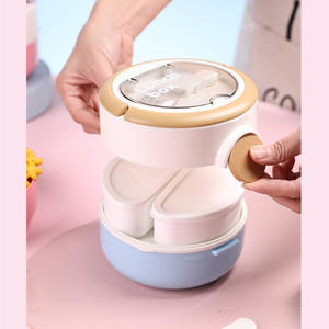 Boîte à lunch minimaliste double couche en acier inoxydable ronde avec compartiment à sauce pour étudiants et employés de bureau avec poignée pour couverts - Product Image 4