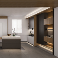 Armoire de cuisine minimaliste de style italien en panneaux de particules de charbon de bois foncé