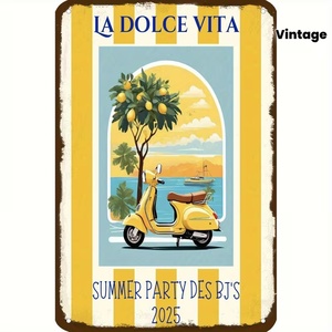 Targa in Metallo La Dolce Vita, Placca in Latta Scooter Estivo Italiano, Decorazione Murale Vintage per la Casa - Product Image 5