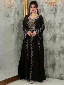 Elegant Purple Full Length Sequined <b>Dress</b> V-Neck Long Sleeve Women's <b>Evening</b> Gown Solid Color Breathable Polyester <b>Dress</b> - Product Image 1