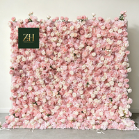 Roll up backdrop dinding bunga sutra buatan tangan realistis warna pink untuk pesta wisuda dan pernikahan