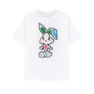 Extra-large heavy diamond-encrusted cartoon rabbit loose short-sleeved T-shirt woman