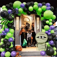 Ballons en latex violet et vert pour Halloween - Motifs toile d'araignée et momie pour arche de fête, guirlandes et décoration de maison hantée